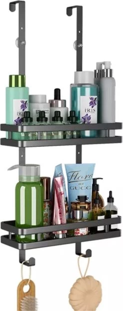 VDN Stainless Doucherek Zonder Boren - Doucherek Zwart - Doucherek Hangend - Badkamer Accessoires - RVS - 2 Laags