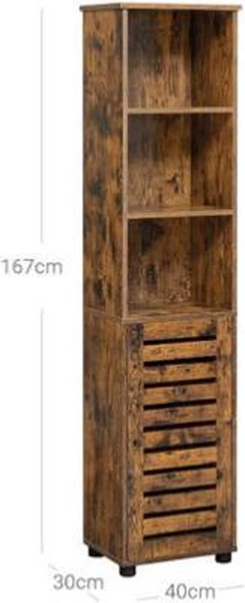 Segenn's Badkamerkast - Badkamerkasten Hoog - Opbergkast - Staande Kast - Industrieel - 3 Open Planken - 40 X 30 X 167 Cm - Rustiek Bruin - Afbeelding 2