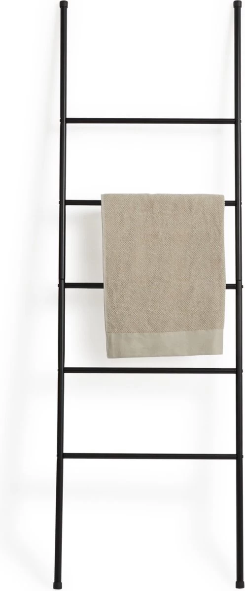 Lifa Bathing Handdoekladder - Multifunctionele Handdoekenrek - Zwarte Handdoekhouder - Staand - 5 Treden - Metaal - Voor Kleding, Handdoeken En Beddengoed - Badkamer, Keuken En Woonkamer - 50 X 160 Cm - Afbeelding 3