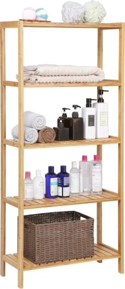 Songmics Badkamer Rek Met 9 Niveaus – Opbergrek Met Verstelbare Planken – Badkamerkast - Bamboe