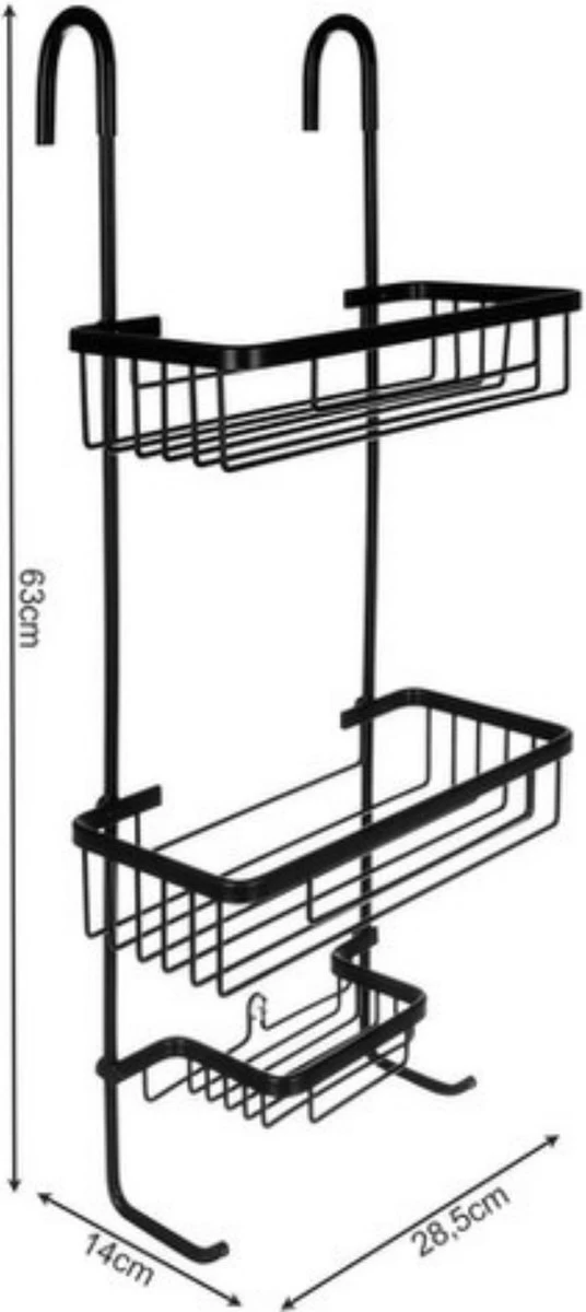Recalma Doucherek 3 Laags - Monteren Zonder Boren - Zwart - Zuignap - Ook Voor Grote Flessen - Opbergrek Douche - 3 Etages - Afbeelding 2