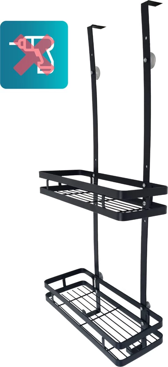 L'eauxe Doucherek Hangend Zonder Boren - Ophangbaar Badkamerrek Aan Douchewand - Opbergrek - Badkamer Accessoires - RVS - Zwart - Cadeau - Afbeelding 4