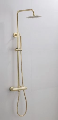 Wesseling & Bos Doucheset - Regendouche Mat Goud Geborsteld - Doucheset Met Thermostaatkraan - Atlanta