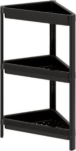 Sev Plastic - 3 Laags Hoek Opbergrek - Staand Rek 3 Etages Voor Badkamer - Corner Keukenrek - Badkamerrek - Kunststof Hoekrek - Zwart