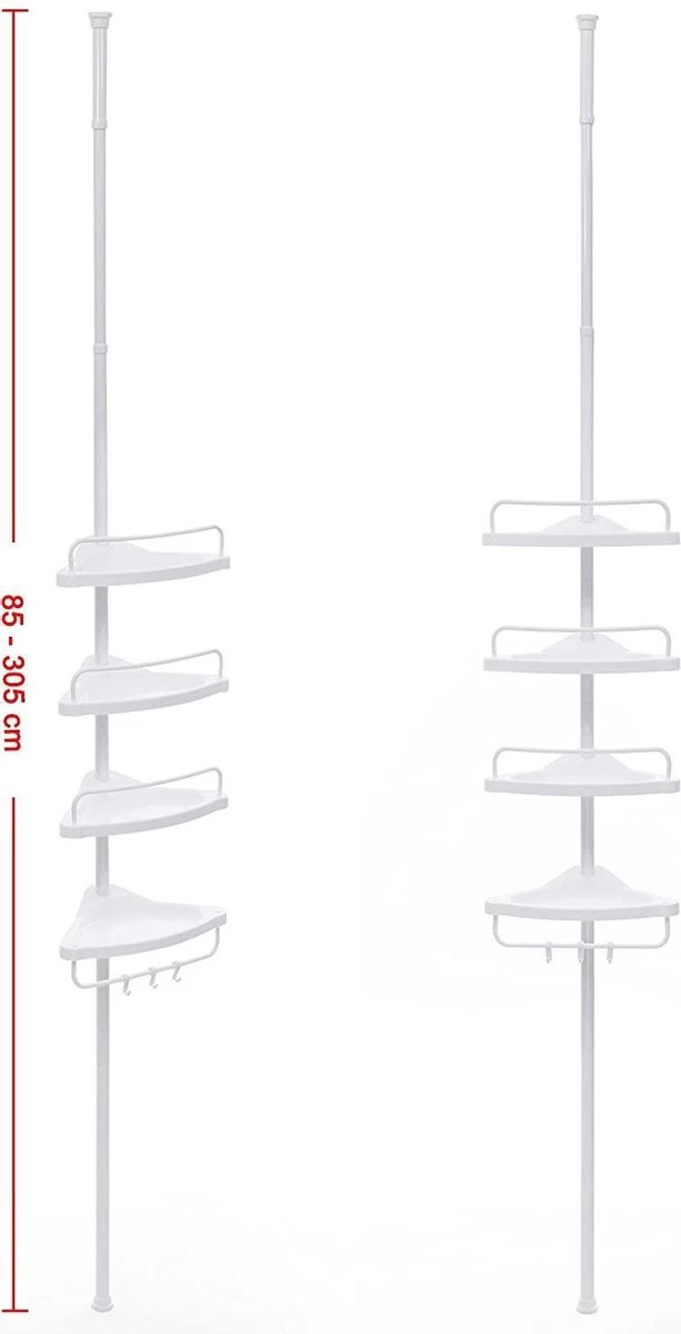 Hoppa! Telescopisch Doucherek Zonder Boren / Uitschuifbaar Douche Rek Van 85-305 Cm - Badopbergrek - Wit - Afbeelding 8