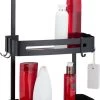 SIAFOSS Doucherek XL Zonder Boren Doucherek Hangend - 100% Stevig - 100% RVS - Hangend Badkamerrekje - Doucherek Aan Douchewand - Badkamer Accessoires - RVS Zwart - 2 Laags - Douchemand