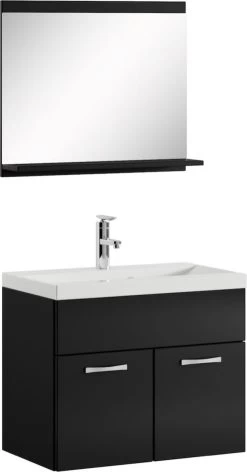 Badplaats Badkamermeubel Montreal Set 02 60 Cm X 35 Cm - Zwart Hoogglans - Badmeubel Met Spiegel