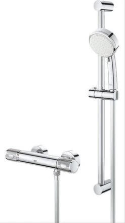GROHE Grohtherm-1000 Performance Renovatieset - Met Thermostaatkraan, Koppelingen, Glijstang En Hoofddouche - CoolTouch - Chroom