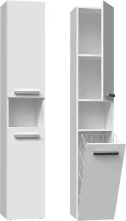 Merkloos Badkamermeubel-Badkamerkast-Opbergkast Met Wasmand-kolomkast Met Wasmand