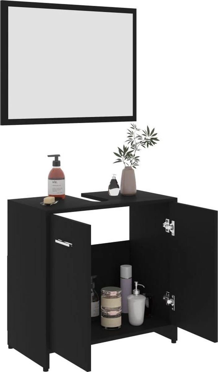 VidaXL Badkamermeubelset Bewerkt Hout Zwart - Afbeelding 12