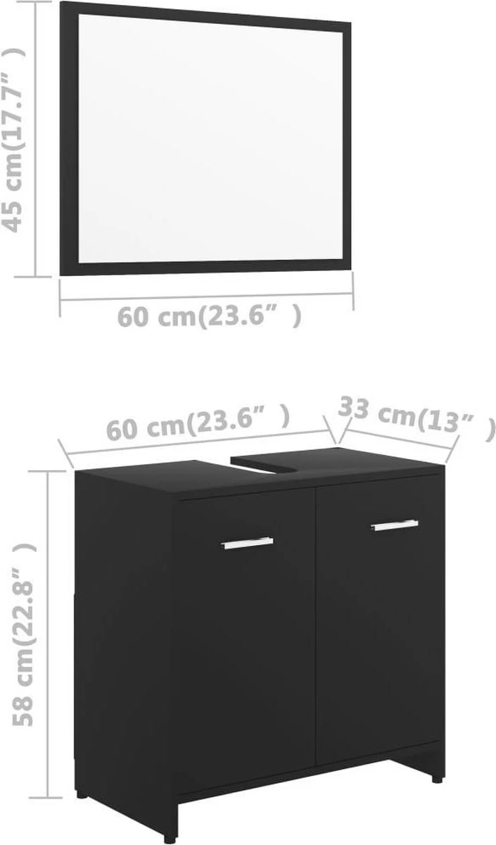 VidaXL Badkamermeubelset Bewerkt Hout Zwart - Afbeelding 7