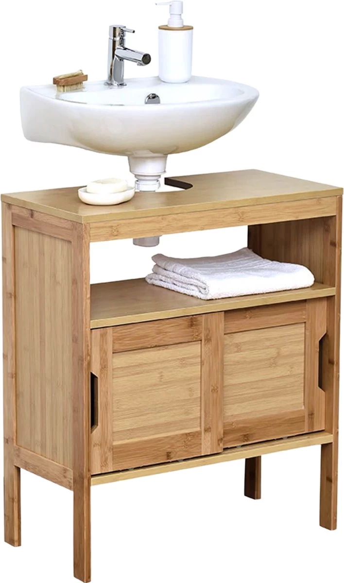 Wastafel Onderkast - Wastafelmeubel - Badkamerkast - Wastafelkast - H70 X B60 X D30 - Bamboe