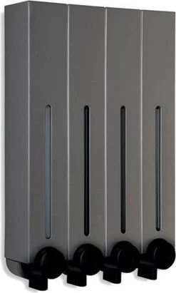 Aquathof, Zeepdispenser, RVS Kleur, 4 Kamer, 4 Reservoirs, 4x500ml, Hangend - Wandmontage