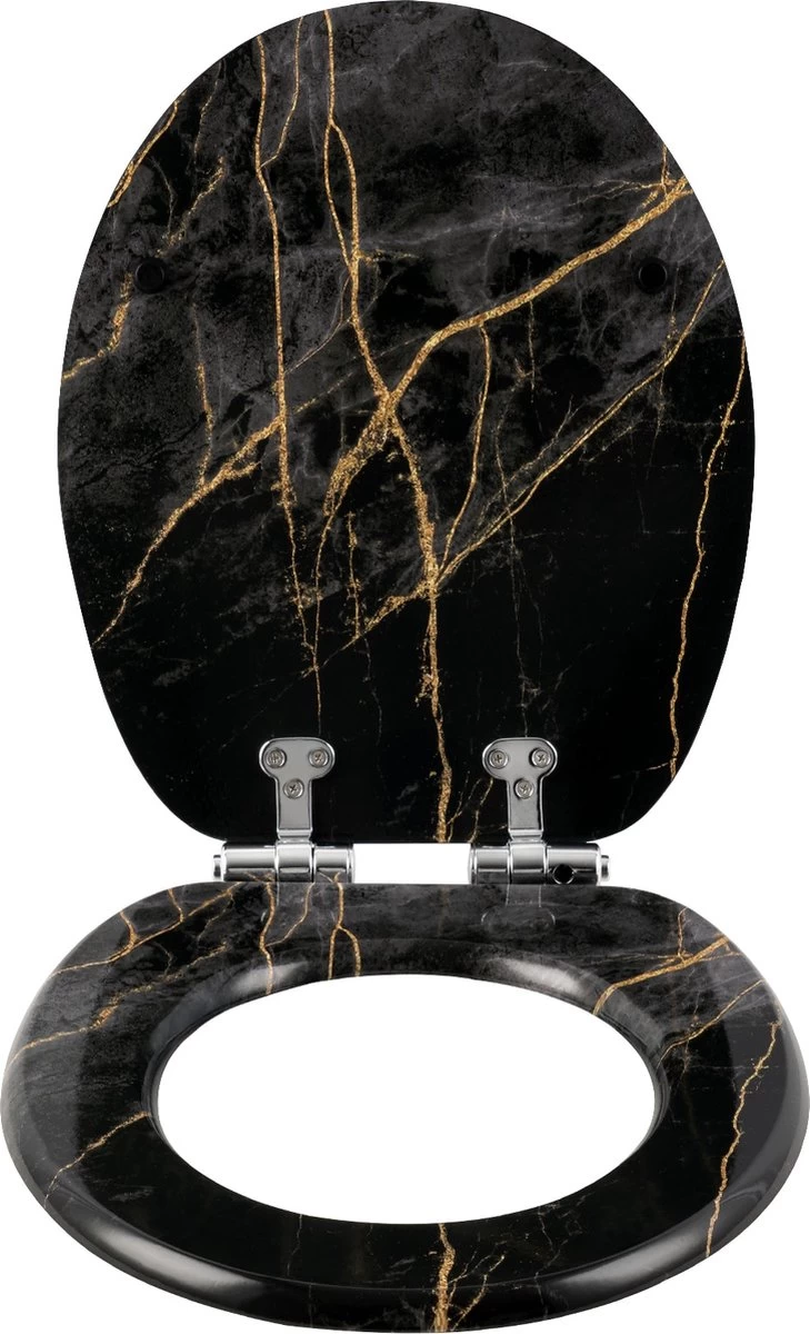 Kamyra® Toiletbril Met Softclose & Print - Toiletbrillen, WC Bril, Brillen, Toiletzitting - Zwart Marmer - 37.5x43.5 Cm - Afbeelding 3
