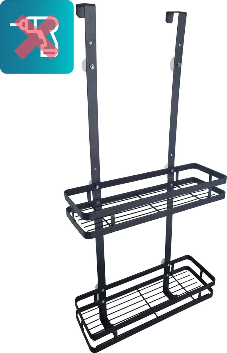 L'eauxe Doucherek Hangend Zonder Boren - Ophangbaar Badkamerrek Aan Douchewand - Opbergrek - Badkamer Accessoires - RVS - Zwart - Cadeau - Afbeelding 9