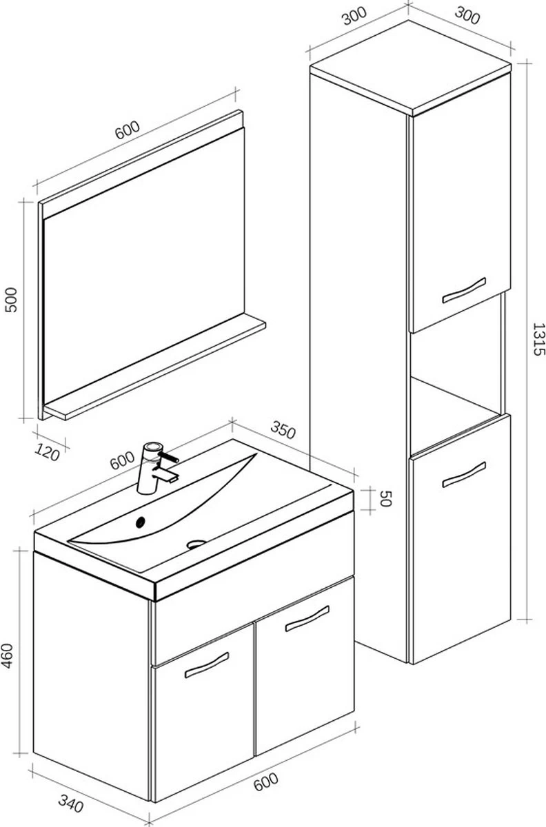 Badplaats Badkamermeubel Set Montreal 60 Cm X 35 Cm - Zwart Hoogglans - Badmeubel Met Spiegel En Zijkast - Afbeelding 7