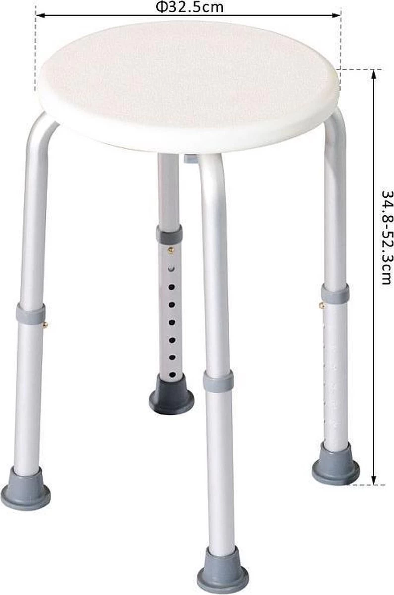 Merkloos Stevige Antislip Douchekruk - Lichtgewicht & In Hoogte Verstelbaar - Douchestoel - Badkamer Kruk Douche Stoel - Rond - Max 135 KG