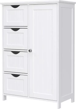 Badkamer Kolom Kast Met 4 Lades En Kastje - Verstelbaar Binnenin - 55x30x81cm - MDF - Wit