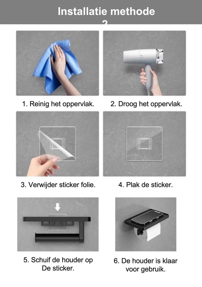 SaniRay Toiletrolhouder Met Telefoonhouder - Toiletrolhouder Met Planchet Voor Telefoon - Kunststof - WC Rolhouder Met Plankje Voor Telefoon. - Afbeelding 5