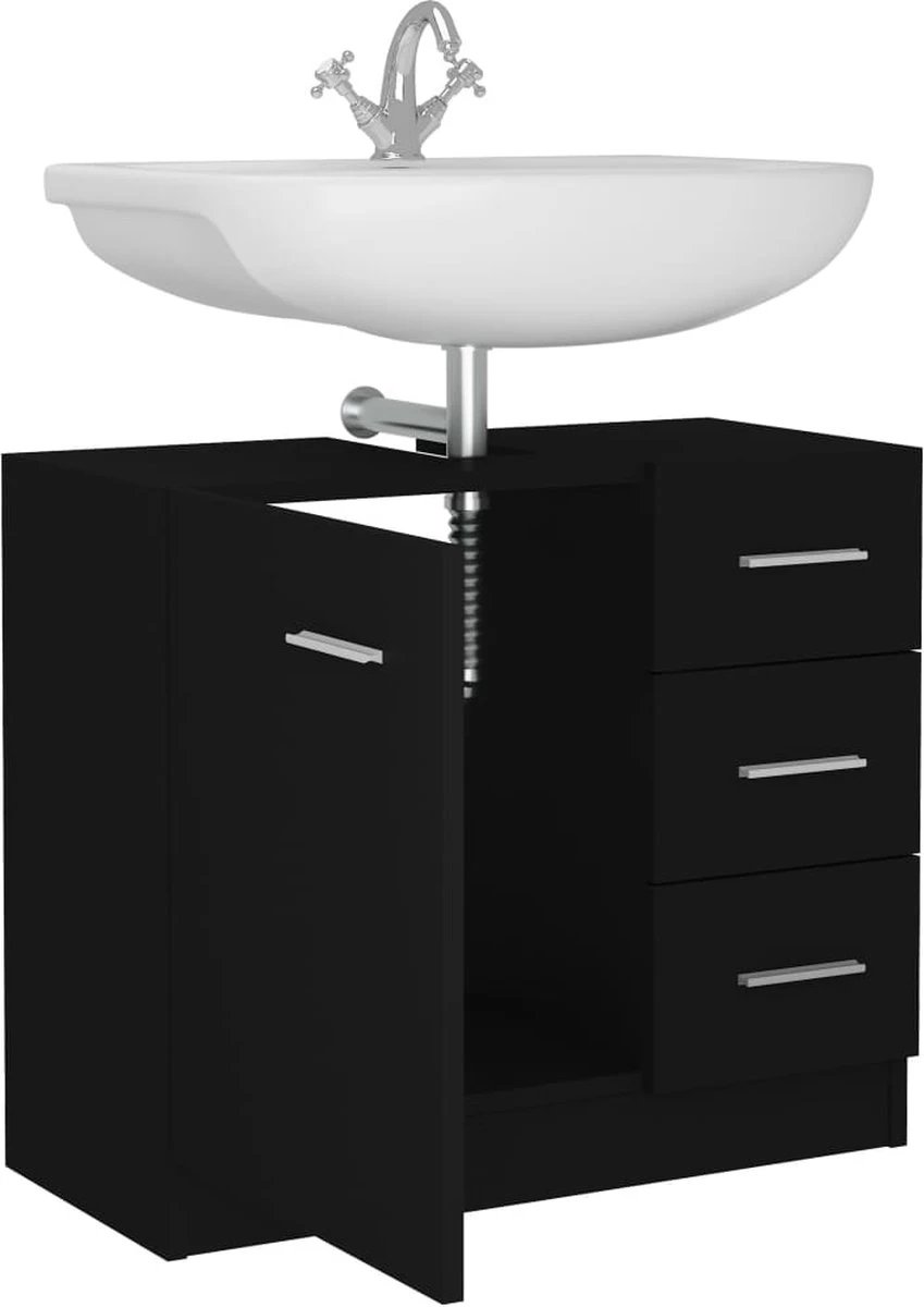 VidaXL Wastafelkast 63x30x54 Cm Spaanplaat Zwart - Afbeelding 7