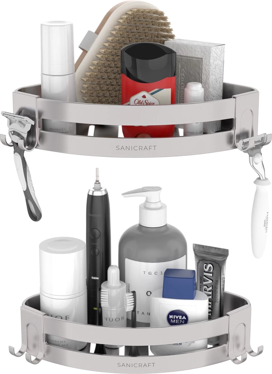 Sanicraft® Doucherekje - Doucherekje Zonder Boren - Geschikt Voor Elk Type Muur - Doucherekje Hangend - Doucheplank - Doucherekje Hoek - Doucherekje Zilver