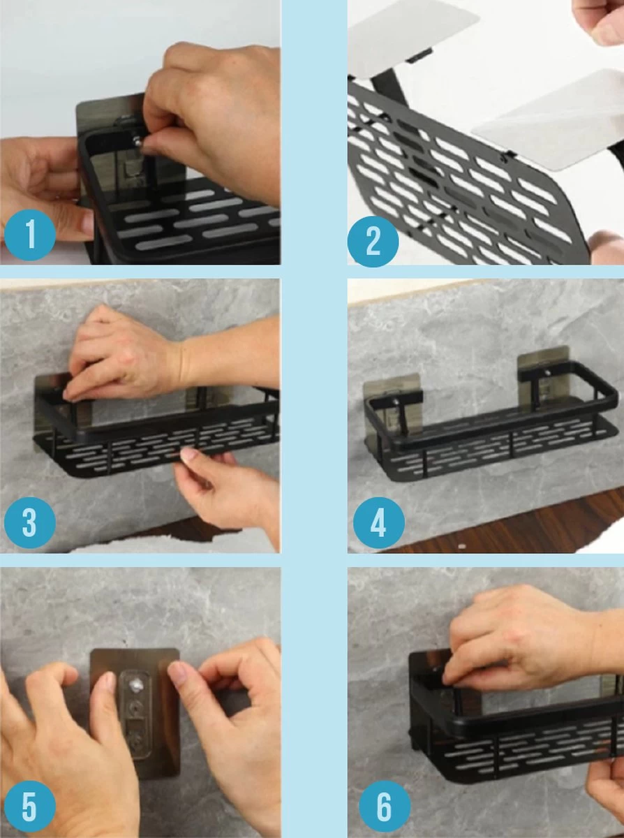 Merkloos Jawes- Wandrek- Zwart- 2stuks- Doucherek- Zonder Te Boren- Wandrek Zonder Boren- Wandrekje - Afbeelding 5
