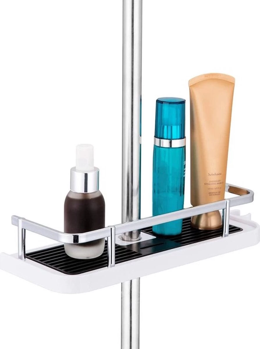 Merkloos Doucherek Zonder Boren –Douchemand- Badkamerrek-Doucheplank- Badkamer Organiser- Doucherek Hangend-Doucherek Zwart – Doucherek Hangend – Badkamer Organizer – Douche Organizer - Doucherekje - Doucherekje Zonder Boren-Zilver-Zwart-Wit - Afbeelding 3