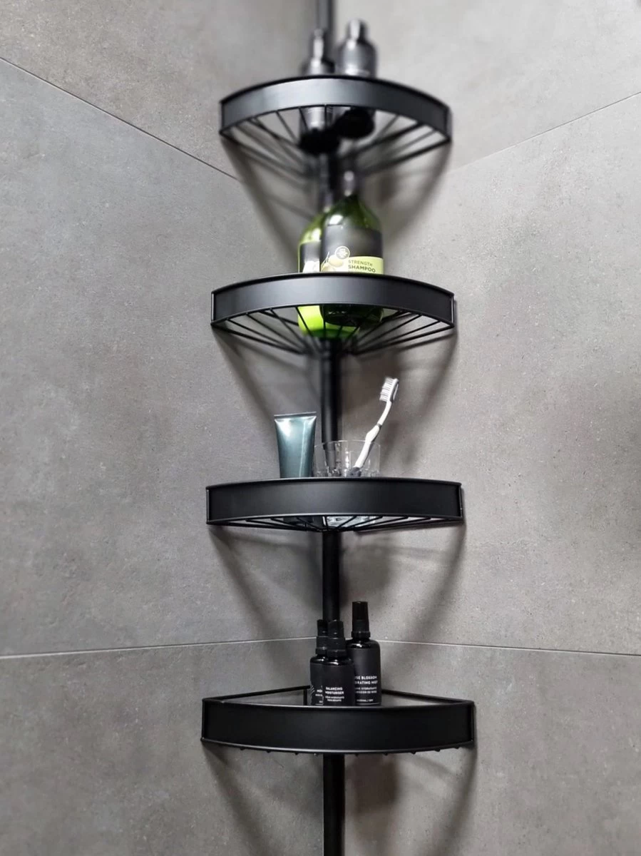 PROSIN® Telescopisch Doucherek - Shower Rack - Shower Caddy - Mat Zwart - Verstelbaar 108-274cm - 4 Lagen - Badkamerrek - Hoekrek - Opbergrek - Keukenrek - Kruidenrek - Keukenrek Staand - Afbeelding 2