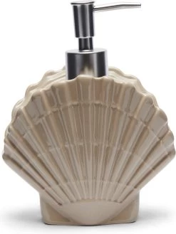 Riviera Maison Zeeppompje, Zeepdispenser Schelp - RM Beach Shell Soap Dispenser - Wit - Keramiek - 450 ML