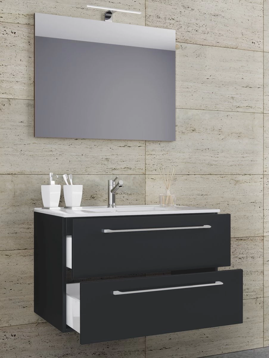 VCM 3-Delige Wastafel Badkamermeubelset Wastafel Badinos Lade Spiegel 3-Delige Wastafel Badkamermeubelset Wastafel Badinos Lade Spiegel - Afbeelding 2