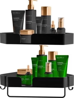 Luxe Doucherek Zonder Boren – 1/2/3 Laags – 32 Cm – Hangend – Aluminium – Zwart