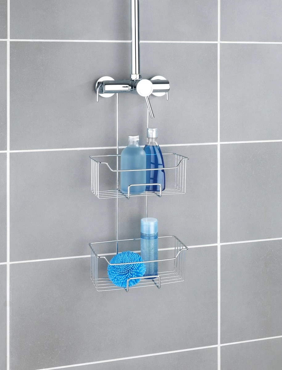 WENKO Doucherek Milo 2-laags 25x55cm RVS Glanzend - Doucherek Zonder Boren - Doucherek Hangend - Afbeelding 4