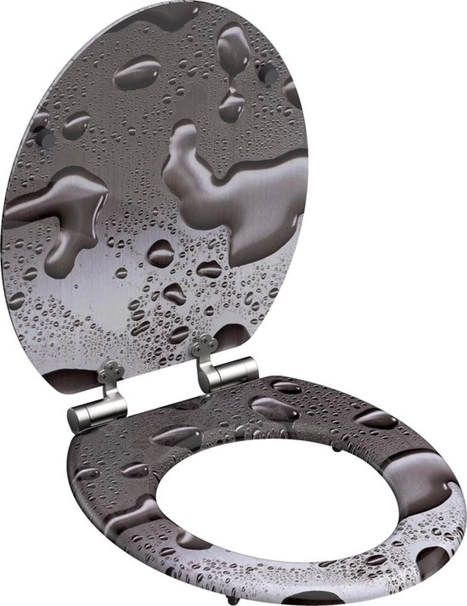 SCHÜTTE WC-Bril 80123 GREY STEEL - MDF-Hout - Soft Close - Verchroomde Scharnieren - Decor - 3-zijdige Print - Afbeelding 3