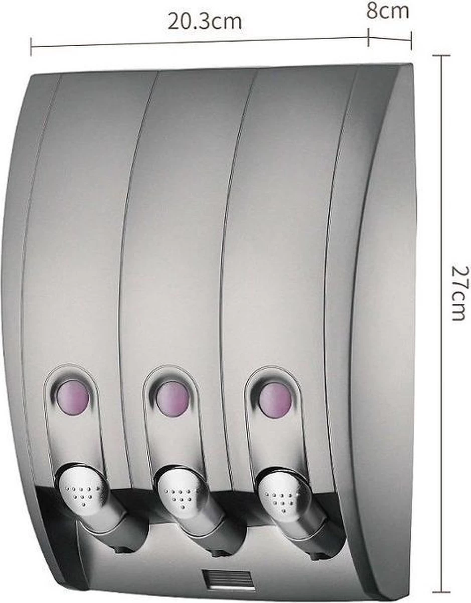 Zeepdispenser - Muur - Zeeppompje - 3 Kamer - 3 Reservoirs - 3 X 350ml - Hangend - Wandmontage - Afbeelding 2