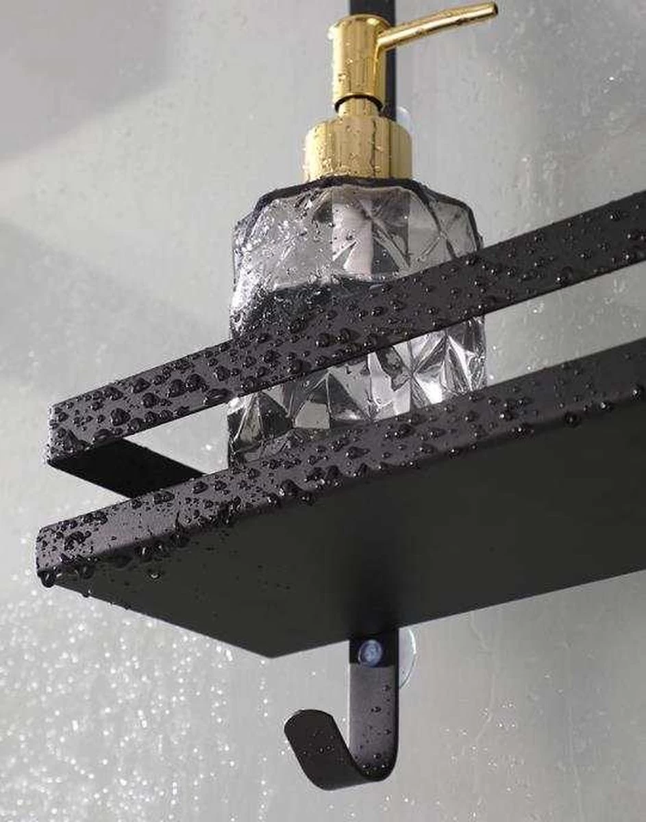 Merkloos Doucherek - Doucherek Zonder Boren - Doucherek Hangend - Zwart - RVS - Doucherekje - Badkamerrek - GRATIS DOUCHETIMER - Afbeelding 8