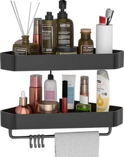 Cgoods Doucherek 2 Laags - Doucherek Zonder Boren - Doucherekje - Douchemandje - Badkamerrek - Badkamer Accessoires - Zwart