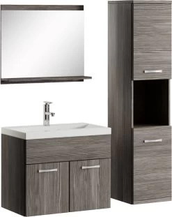 Badplaats Badkamermeubel Set Montreal 60 Cm X 35 Cm - Grijs Eiken - Badmeubel Met Spiegel En Zijkast