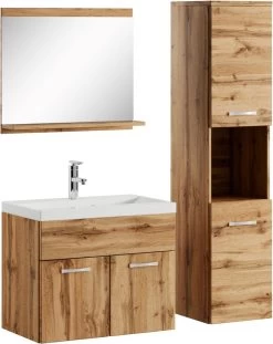 Badplaats Badkamermeubel Set Montreal 60 Cm X 35 Cm - Eiken - Badmeubel Met Spiegel En Zijkast