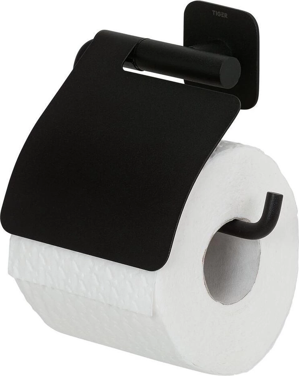 Tiger Colar - Toiletrolhouder Met Klep - Zwart