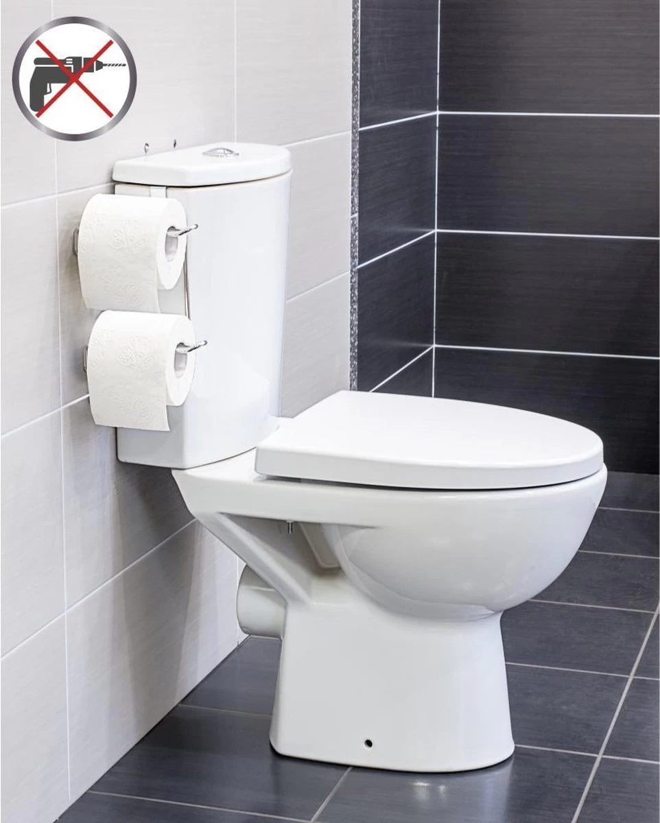 Wonderworker Clever - Hangende RVS Toiletpapier Houder - WC Rolhouder Hangend Verchroomd - Closetrolhouder - Reserverolhouder - WC Rol Houder - Dubbele Closetrolhouder - Zonder Boren & Schroeven - Geschikt Voor Toiletpot/Over De Deur - Verchroomd - Afbeelding 3