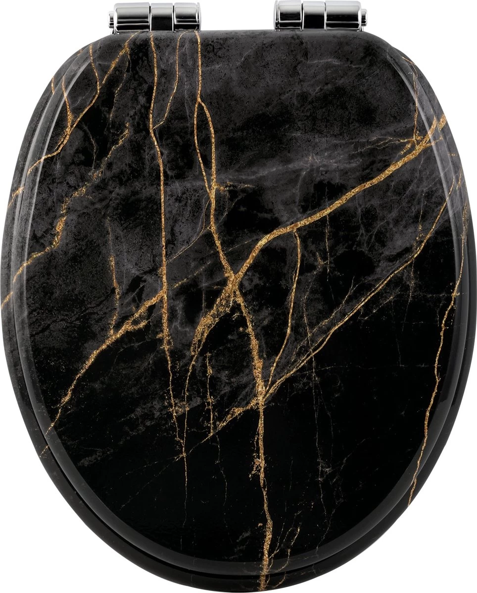 Kamyra® Toiletbril Met Softclose & Print - Toiletbrillen, WC Bril, Brillen, Toiletzitting - Zwart Marmer - 37.5x43.5 Cm