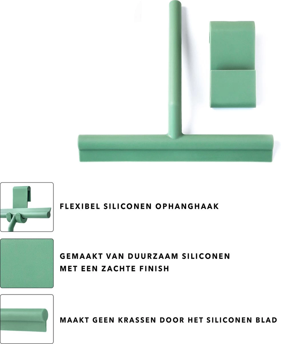 Douchewisser Groen Met Ophangsysteem- Badkamer Accessoires- Raamwisser- Trekker Douche- Silicone- 21cm X 16cm - Afbeelding 4